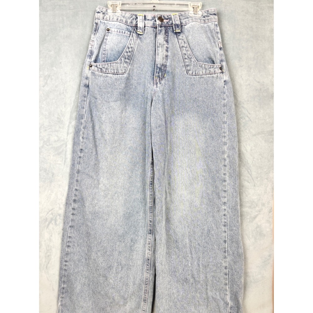 A-Lab Womens Wide Leg Skater Jeans Light Wash Pink Stitching Star Logo Size 8